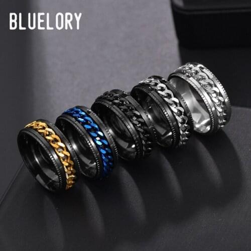 Bluelory 8mm Punk Stainless Steel Rotatable Chain Men Rings Cool Black Roman Numerals Women Jewelry Dropshipping