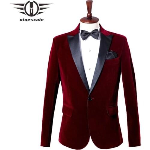 Plyesxale Burgundy Royal Blue Velvet Blazer Men Shawl Collar Designs Mens Casual Blazers Jacket Male Stage Wedding Blazer Q460