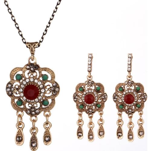 Wedding engagement female jewelry set bohemian ethnic creative necklace & earring set for women inlay acrylic gem flower design