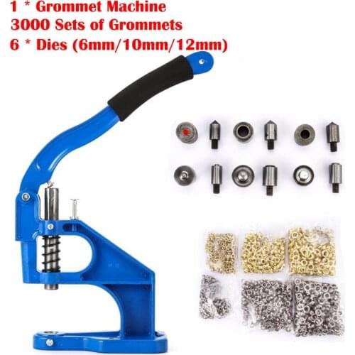 Grommet Eyelet Machine with 6/10/12mm Dies Grommets Sewing Tool Accessories Kit Hand Press Arts Craft Sewing Buttonholes Machine