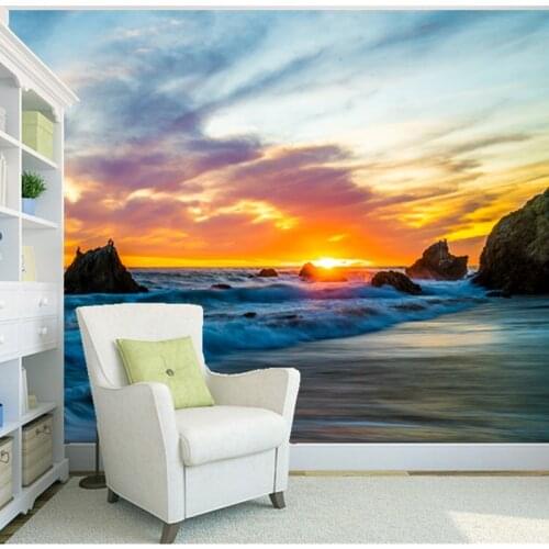 Custom natural landscape wallpaper, Sunrise Beach, 3D photo mural for the living room bedroom background wall PVC wallpaper