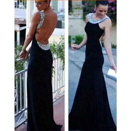 New hot sexy backless crystal vestido de festa longo 2016 casual formal party dresses free Shipping custom women evening Dress