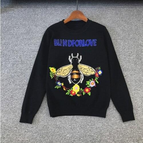 Women New Ladies 20s Cute Blind For Love Autumn Winter Luxury embroidery Bees Rose Casual Sweaters Pullover High quality #F1