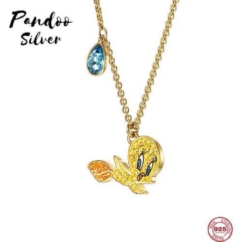PANDOO Fashion Charm Pure 925 Silver Original 1:1 Copy, Childhood Time Canary Wild Pendant Necklace Female Luxury Jewelry Gifts