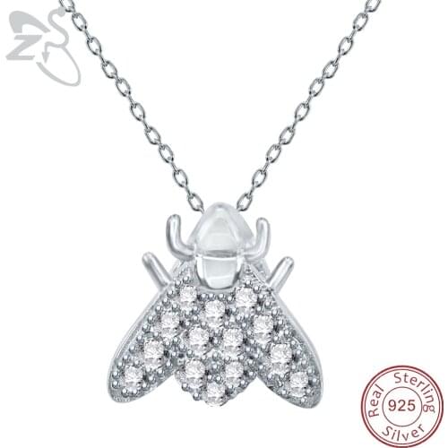 ZS Very Cute Housefly Pendant Necklace Crystal Zircon Sterling Silver Choker Necklace Wedding Gift Necklaces for Women Mother