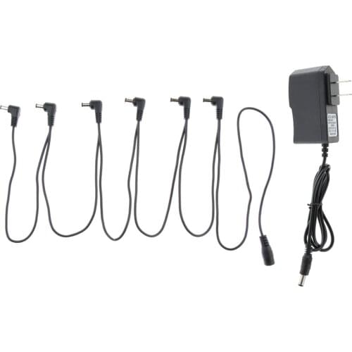 Right Angle 6 Way Guitar Effects Power Cable+Adapter For Guitar Amplifier