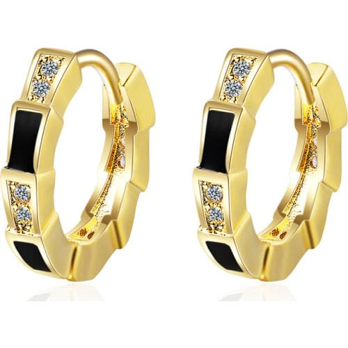 Luxury Two Tone Small Hoop Earrings Dazzling Crystal Black Zirconia Stone Charming Hoops Golden Earring Piercing Jewelry Gifts