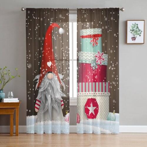 Christmas Beard Gift Snowflake Tulle Curtains for Living Room Decoration Modern Chiffon Sheer Voile christmas curtains