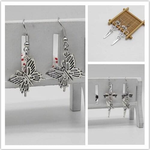 Distressed alloy earrings ladies jewelry summer bow scissors little fairy butterfly pendant earrings punk hip hop trend beautifu