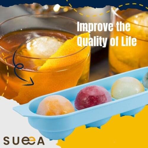 Sueea Silicone Ice Ball Maker Mold 4-Ball Silicone Ice Tray Ice Cube Mold Whiskey Cocktail Puck Ice Box 5 Colors