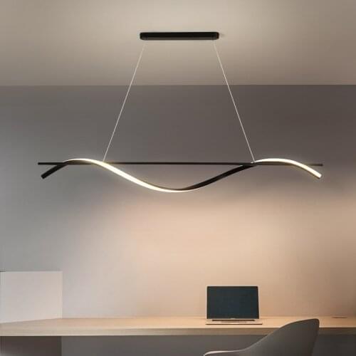 Modern Minimalist Pendant Lights LED with Remote Control Black Strip for Hanging Lamps In Living Dining Room Kitchen and Bedroom