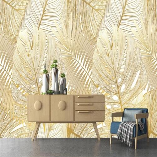 Modern minimalist 3Dabstract golden banana leaf bedroom decoration wallpaper plant living room background wall mural wallpaper