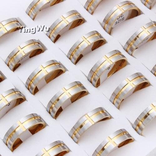 Yingwu 5pcs Lot 316L Stainless Steel Rings For Women Cross Engagement Wedding Ring Band Jewelry