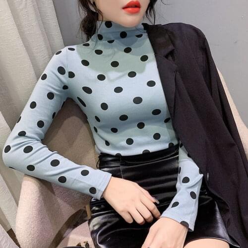 Half-high collar wave dot long sleeve T-shirt womens 2020 fall/winter new Joker base shirt with slim fit jacket