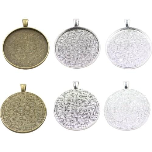 ZHUBI 5pcs DIY Jewelry Accessories Round Alloy Bottom 38mm Diamond Necklace Pendant Accessories Cabochon Base Setting Tray