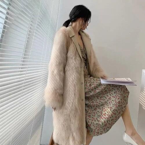Fox Fur Winter Coat Warm Faux Fur Long Coat Women Elegant Single Breasted Vintage Single Breasted Double-Faced Outerwear