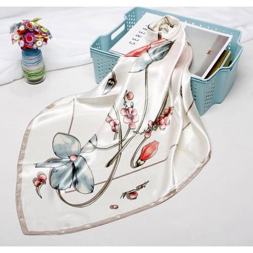 2019 Fashion Head Scarf For Women Floral Print Silk Satin Hijab Scarfs Female 90*90cm Square Shawls Kerchief Scarves For Ladies