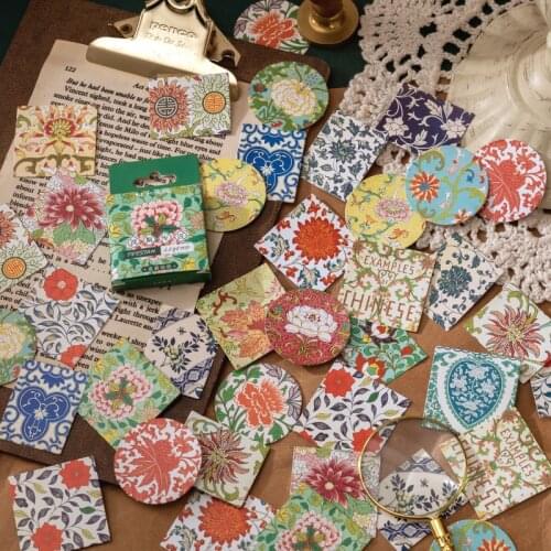 45pcs / Box Stickers Kaleidoscope Legends Art Plants Flowers Handbook Diary Cups Decorative Sealing Stickers