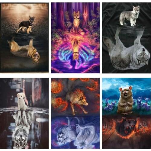 MUXUN Diy 5D Diamond Painting Animal Reflection Full Square 3D Diamond Crystal Embroidery Diamond Mosaic Home Decoration Lx284