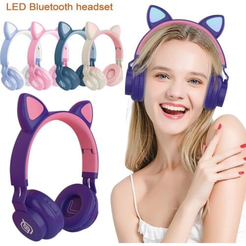 Cat Ear Wireless Headphone Bluetooth5.0 Headset With LED Lights With Microphone For PC Laptop Phone HiFi Bass Stereo Sound