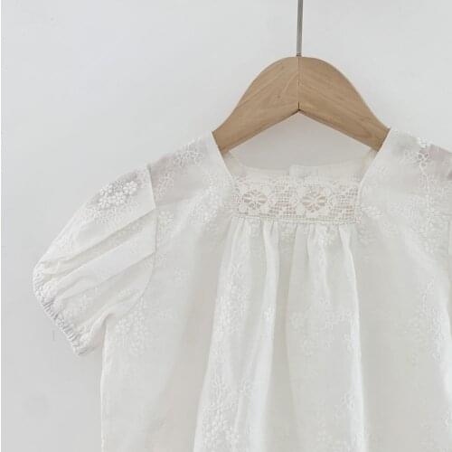 Embroidery Blouse Baby Girls Summer White Tops Kids Toddler Clothing 2-7Y