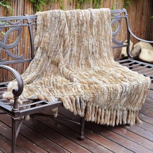 CX-D-20F Home Decorative Sofa Throw Warm Rabbit Fur Knit Fur Fringe Fur Throw