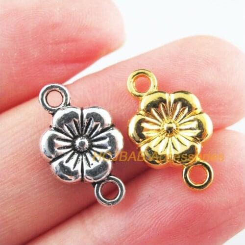 40Pcs Retro Tibetan Silver Tone Gold Color Flower Star Charms Connectors 10x18mm
