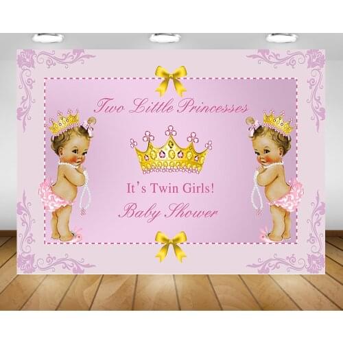 Twin Girls Baby Shower Photography Backdrop Newborn Twin Little Princesses Birthday Background Pink Style Golden Crown Photocall