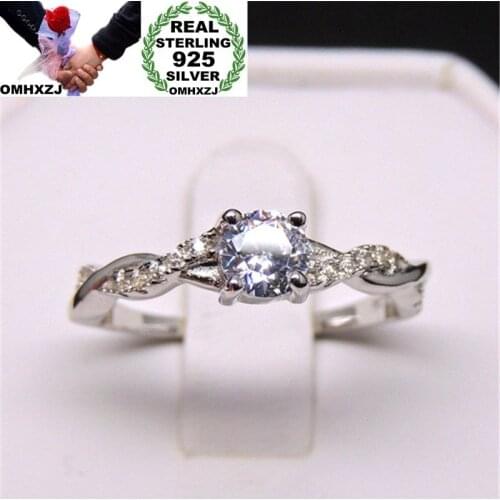 OMHXZJ Wholesale European Fashion Woman Man Party Wedding Gift White Round AAA Zircon 925 Sterling Silver Ring RR215