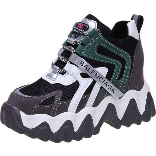 Women Comfortable Casual Shoes 9CM Wedges Platform Sneakers Woman Chunky Shoes Ladies Height Increaseing High Top Sport Shoes
