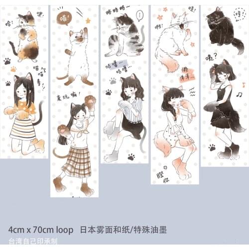 Lovely Cat Girls Washi Tapes Bullet Journal Masking Tape Adhesive Tape DIY Scrapbooking Washi Stickers
