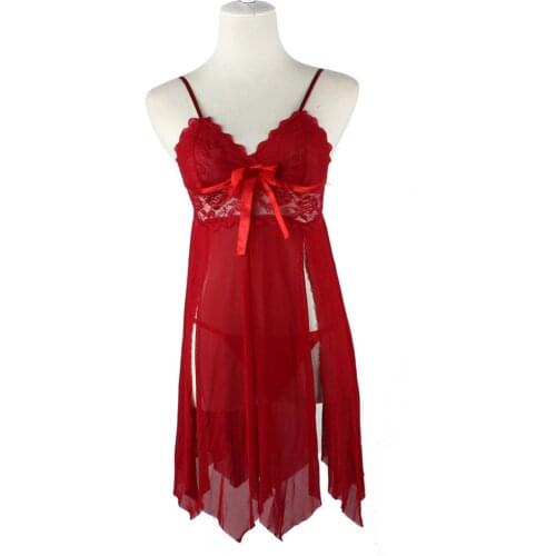 Fashion Lady Sexy Women Lace Transparent G-string Perspective Gauze Lingerie Pajamas Sleepwear Underwear Night Dress