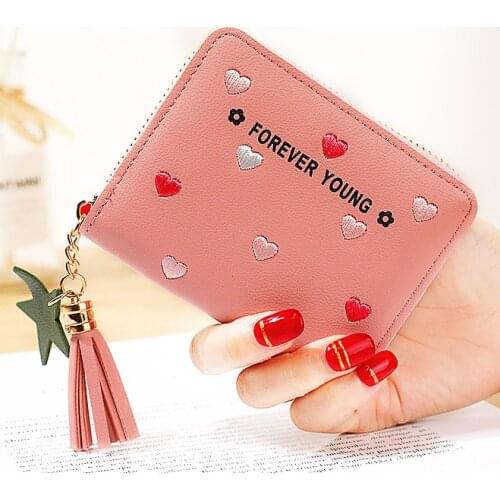Fashion Women Short Wallet Card Holders Tassels Zipper Lady Hearts Coin Purse Woman Wallets Purses Moneybags Poucht Mini Bags