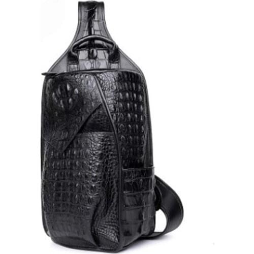 LINSHE new crocodile men Chest package fashion business Genuine leather Mens bags trend personality multi-function