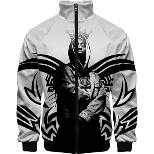 New 2PAC 3D Jacket Men Hip Hop Fashion Stand Collar Zipper Jackets Autumn Long Sleeve Jacket Sweatshirt Rapper Tupac Jacket Tops