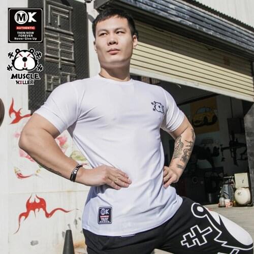 Muscle killer quick dry short-sleeved running fitness exercise half-sleeved mens popular logo slimm logo summer training outfit