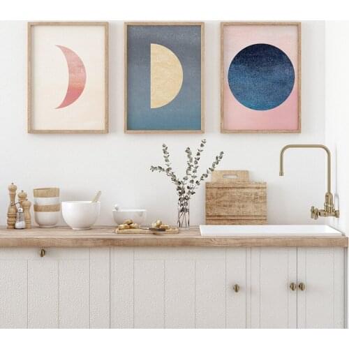 Moon Phase Farmhouse Room Wall Art Vintage Wall Painting Set of 3 Prints Nursery Abstract Painting No Frame Pictures