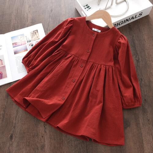 Girls Solid Casual Dresses for Kids Girl Long Sleeve Spring Princess Costume Autumn Holiday Children Button Cute Vestidos
