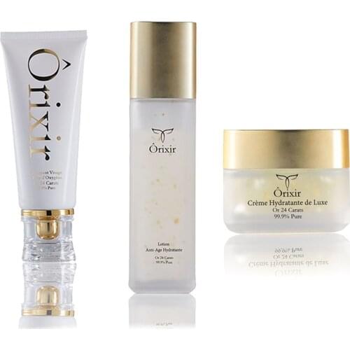 Orixir 24 Carat Pure Gold and Oxygen Based Facial Cleanser Anti Aging Moisturizing Lotion Nenlendirici Cream Hydration Kit