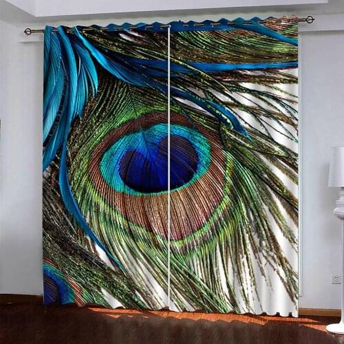 Blue feather curtains Popular 3d curtains high-end personality living room bedroom blackout curtains