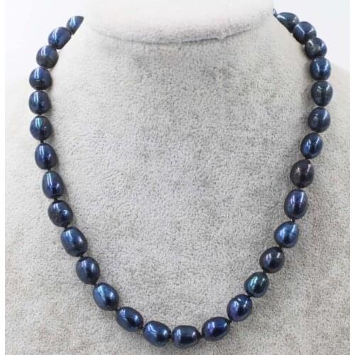 Freshwater pearl black egg 8-12mm necklace 16.5inch nature wholesale beads FPPJ fashion gift