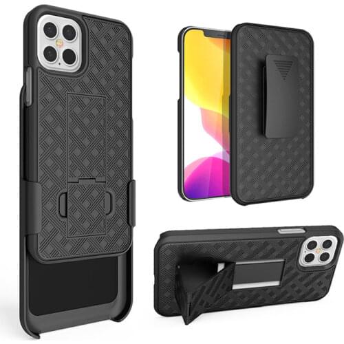 Rubberized cell phone cover weave combo holster case kickstand with belt clip for iphone 12