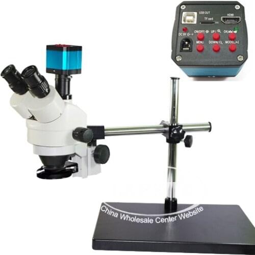 7X-45X Dual Arm Trinocular Industral Inspection Zoom Stereo Microscope Set + HDMI USB C-mount Camera Video Recorder+ Ring Light