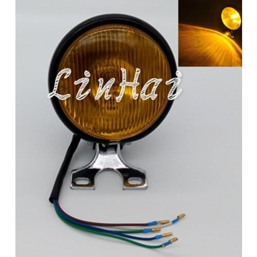 Motorcycle Black Hight Low Beam Retro Amber Lens 12V Halogen Bulb Headlight Fits For Harley Cafe Racer Bobber Custom