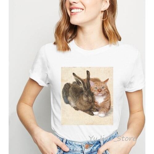 Cat love rabbit animal print t-shirt women clothes 2019 funny t shirts harajuku kawaii clothes tomblr tops tee shirt femme
