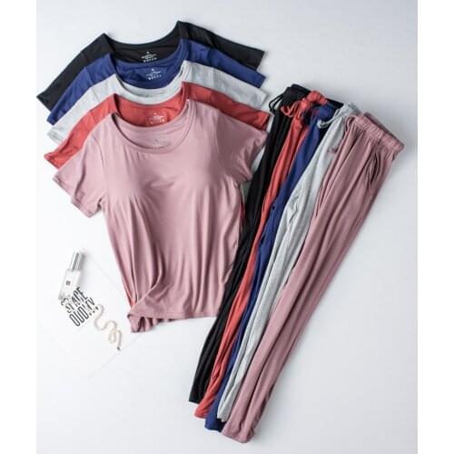 Modal ladies summer pajamas with chest pad short-sleeved trousers, thin home wear, outing casual wear two-piece suit
