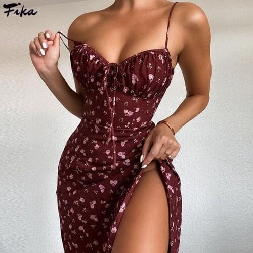High Split Sexy Dresses Knee-length Print Backless Desses for Women Spring Floral Party Elegant Vestios Summer Sleeveless Dress
