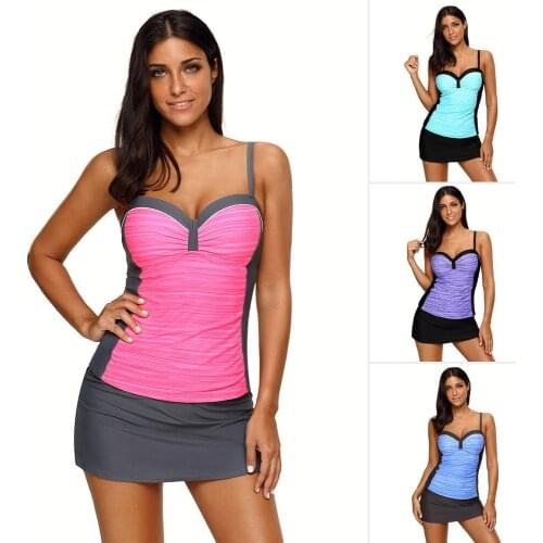 Womens Large Size Swimsuit Ladies Sexy Cool Spa Conservative Suspender With Steel Ring Flat Angle Trouser Skirt Split Swimsuit