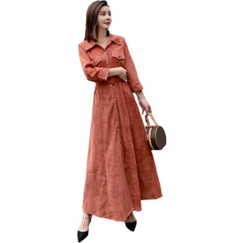 Autumn and winter French girls' corduroy shirt dress Victoria retro Hong Kong temperament long