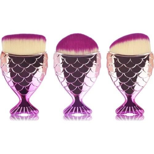 Makeup Brush Metallic Handle Mermaid Shaped Blusher EyeShadow Bronzer Powder Contour Brushes Professional Cosmetic Tool